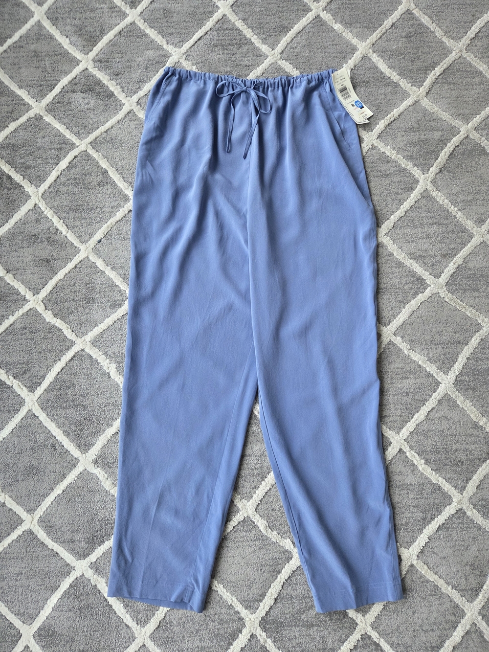 Silk Light Blue Drawstring Waist Casual Pants